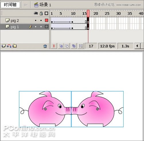 Flash制作有趣的亲嘴猪动画教程,PS教程,思缘教程网