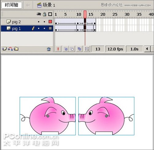 Flash制作有趣的亲嘴猪动画教程,PS教程,思缘教程网