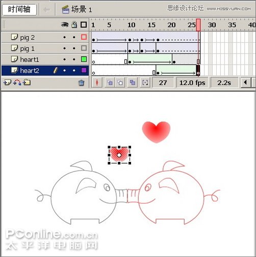 Flash制作有趣的亲嘴猪动画教程,PS教程,思缘教程网