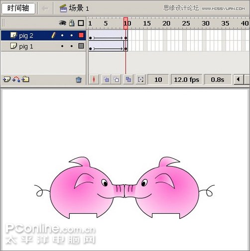 Flash制作有趣的亲嘴猪动画教程,PS教程,思缘教程网