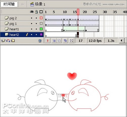 Flash制作有趣的亲嘴猪动画教程,PS教程,思缘教程网