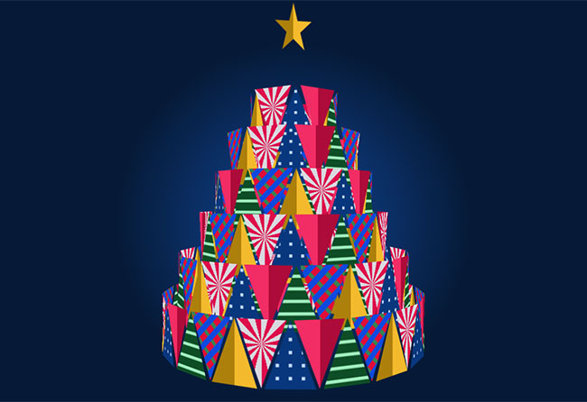 卡通礼物堆积的圣诞树CSS特效