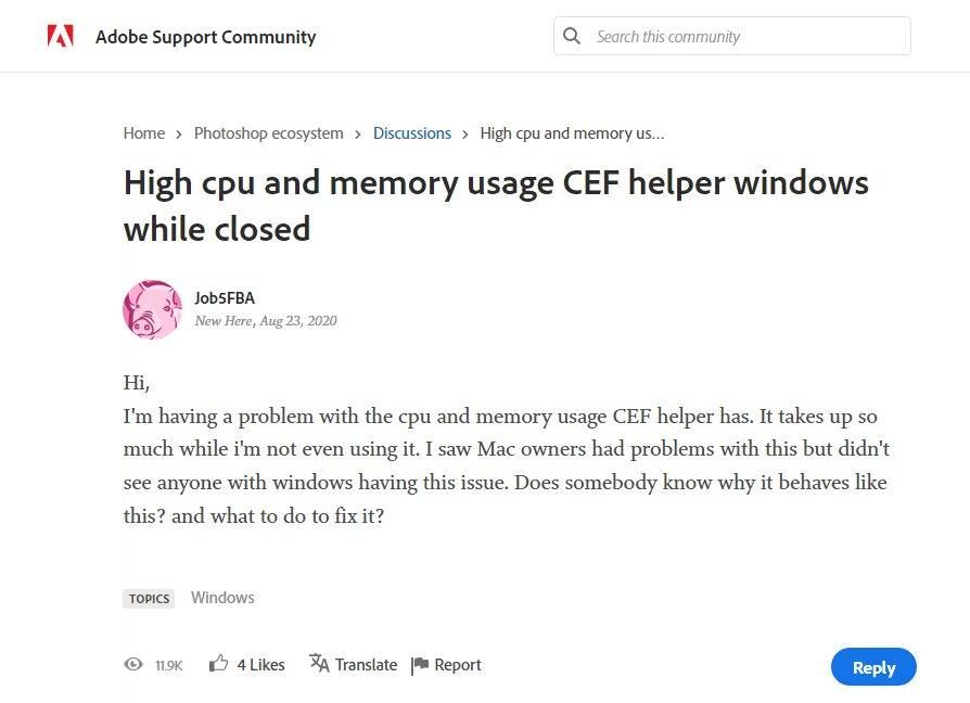 Windows系统上 Adobe CEF Helper 高CPU占用/使用率的解决