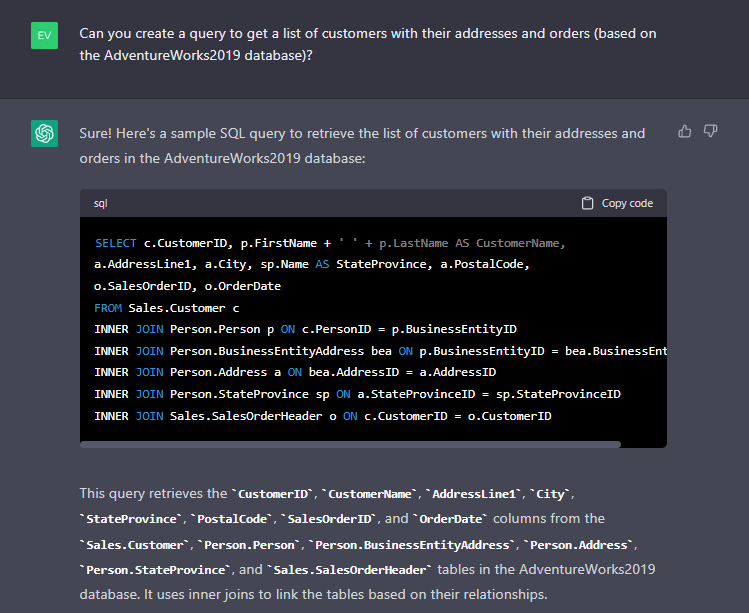 使用ChatGPT编写SQL JOIN查询