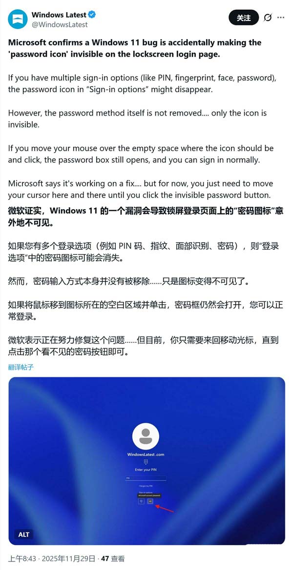 KB5064081曝新bug! Win11锁屏密码登录图标消失