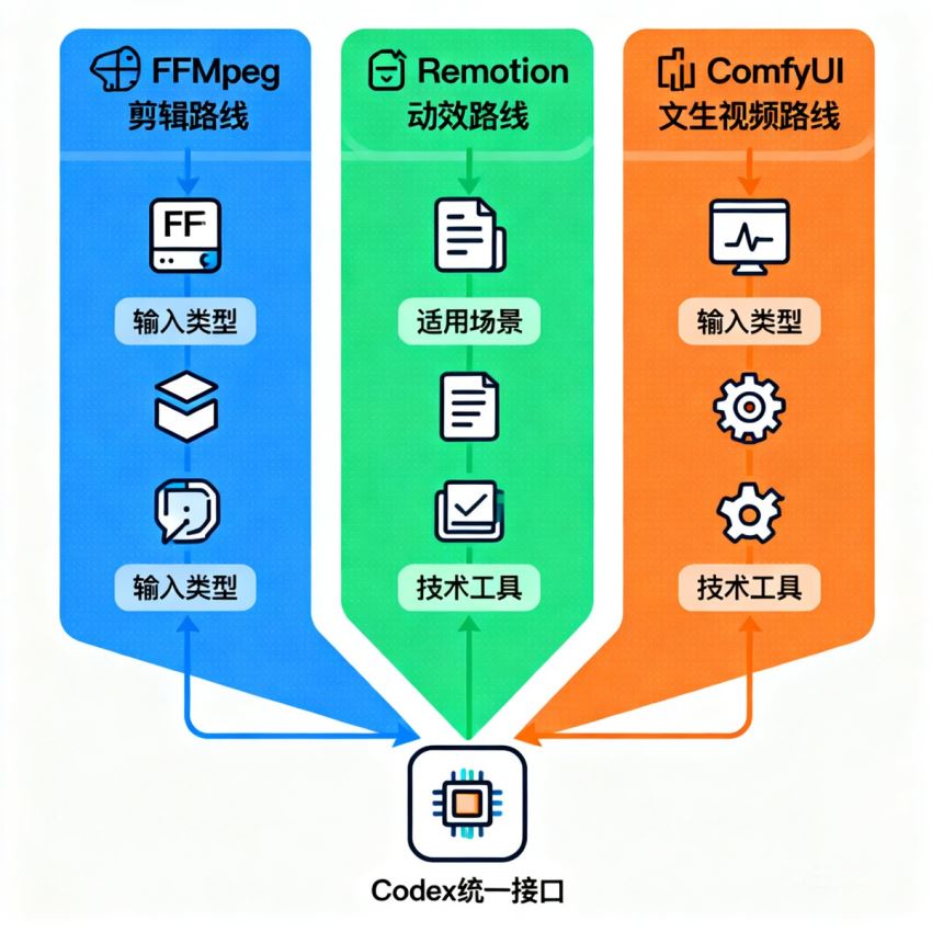 用Codex生成视频的三种方法：FFmpeg剪辑+Remotion动效